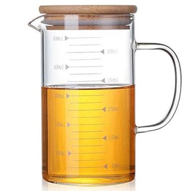 Imagem de Conjunto de copos de vidro com alça e tampa, copo medidor de vidro com pegador de mão, copo de vidro para facilitar a visibilidade, assar, cozinhar, despejar líquido, Clear, 500ML, 1000