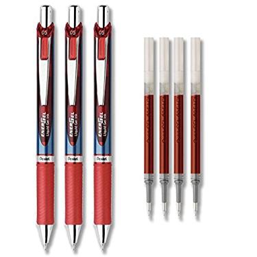 Imagem de Pentel EnerGel Deluxe RTX Kit de caneta de tinta de gel líquido, pacote com 3 com 4 refis (vermelho - 0,5 mm)