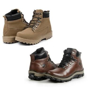 Imagem de Bota Masculina Coturno Couro Tratorada Confortável Kit 2-Masculino