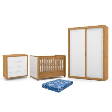 Imagem de Dormitório Tutto New 2 Portas, Cômoda 4 Gavetas e Berço com Capitonê e Colchão Physical - Matic Móveis