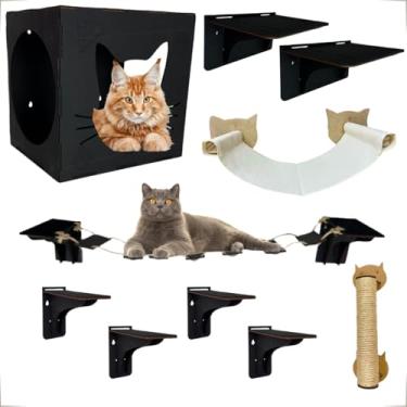 Imagem de Playground Em Mdf Pintado Preto Para Gatos Fixo de Parede 10 Pçs