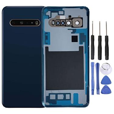 Imagem de HQB-STAR Substituição da porta da tampa traseira de vidro da bateria para LG V60 ThinQ (todos os modelos) com lente de câmera/adesivo, fita de moldura (azul)