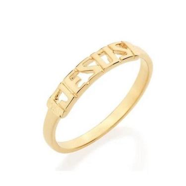 Imagem de Anel banhado ouro 3x 24k 18k e 22k feminino rommanel palavra jesus 511