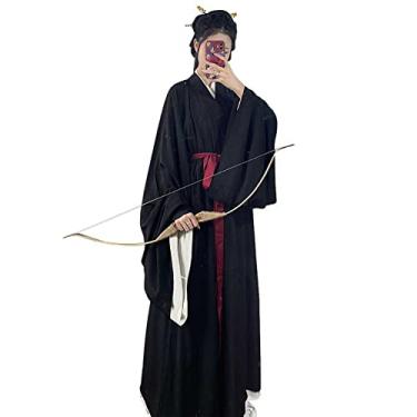 Imagem de Women's Chinese Traditional Ancient Han Dynasty Hanfu Costume with Belt Halloween Party Long Robe Outfit (23#_Black, S)