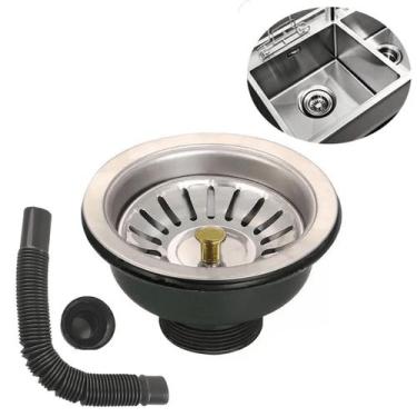 Imagem de Ralo Valvula Dreno Pia 10X10 Filtro Sifao Tubo Cesto Cozinha - Tatudeb