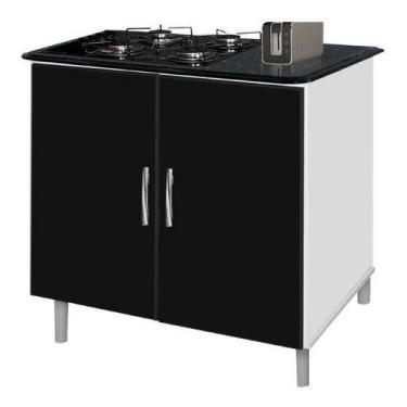 Imagem de Balcao Luan. P/ Cooktop 4 Bocas Bra / Preto 02 Portas - PASSE BEM
