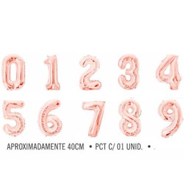 Imagem de Balão metalizado numérico Rose Gold 16" 40cm decoração festa - YOSS
