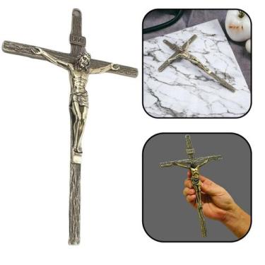 Imagem de Crucifixo de Metal Dourado Parede Elegante 25 cm - FORNECEDOR 12