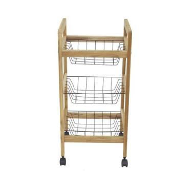 Imagem de Fsc fruteira com base de madeira teca com 3 cestos aramado retangular 