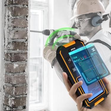 Imagem de RAINLEOTI Localizador de pino scanner de parede 3 em 1 recarregável de metal magnético para centro e borda de madeira/metal não magnético/vigas/fios/fios AC, com orifício de posicionamento, visor LCD