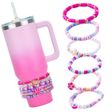 Imagem de Foaryoer 6 peças de acessórios rosa Stanley Cup, pulseiras acessórios para Stanley Cup, decorações Stanley Cup para copos Stanley de 850 g/1,134 g (rosa)
