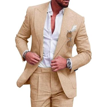 Imagem de Terno masculino de linho de 2 peças, terno slim fit de verão para festa de baile de casamento na praia, estilo 4, GG