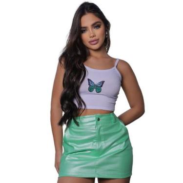 Imagem de Saia Feminina Metalizada de Couro  Verde Menta - LUSH!, Verde menta, P