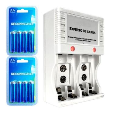 Imagem de Carregador De Pilhas Kit Com 8 Pilhas Recarregavel Aa - Blisco, Branco
