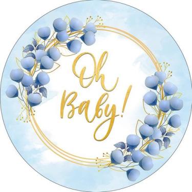 Imagem de Painel De Festa Redondo 1,50x1,50 - Chá de Bebê Oh Baby Azul Folhagens