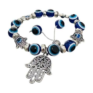 Imagem de Pulseira Olho Grego Mão Hamsá Sorte Proteção Mau-Olhado - Equilíbrio P