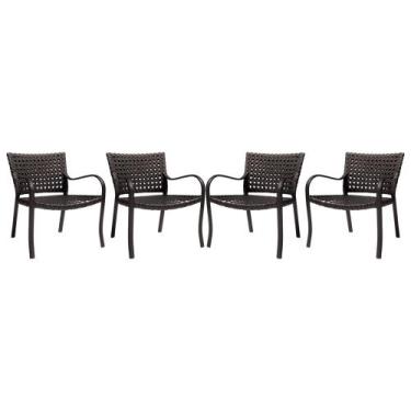 Imagem de Kit 4 Cadeiras Alumínio Trama Colmeia Externa Pedra Ferro - Premium Bo