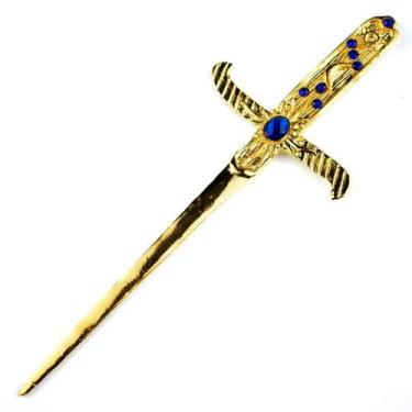 Imagem de Athame em Metal Dourado Brilhante 19 cm Pedras Azuis - Lua Mística - 1