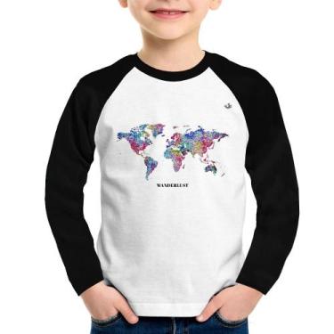Imagem de Camiseta Raglan Infantil Mapa mundi mosaico Manga Longa - Foca na Moda