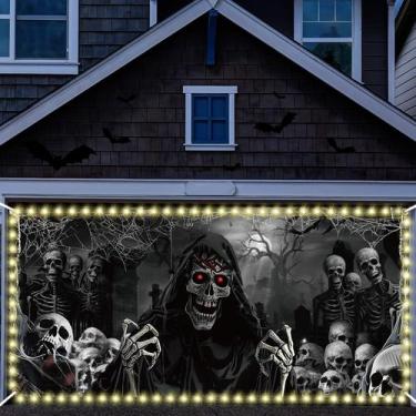 Imagem de Capa de banner de porta de garagem de Halloween Preboun 1,85x4m com il