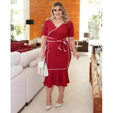 Imagem de Vestido Plus Size Viés Transpassado Moda Feminina Evangélica - Miss Fl