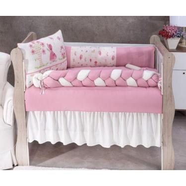 Imagem de Kit enxoval para berço microfibra - modelo meia trança camponesa rosê 