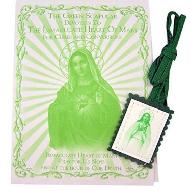 Imagem de Devotional Scapulars Panfleto Escapulário de pano verde com devoção ao imaculado coração de Maria, 33 cm