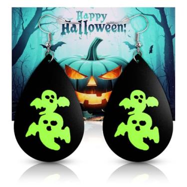 Imagem de Brincos de Halloween para mulheres e homens: brincos fantasmas fofos de gato abóbora de outono - brincos assustadores que brilham no escuro - Brincos de teia de aranha de bruxa tema quente joias de