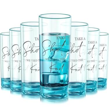 Imagem de Sliner Conjunto de 48 copos altos de casamento, acrílico de 59 ml, Take a Shot We Tied the Knot Shot com base pesada a granel para chá de panela de aniversário de aniversário de uísque, tequila,