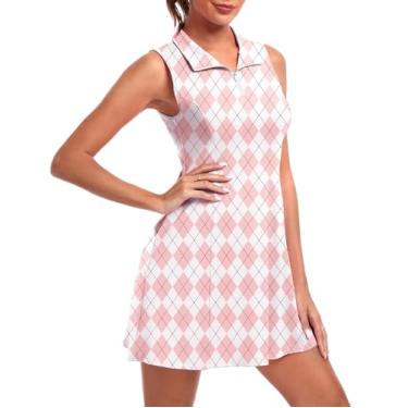 Imagem de FKEEP Vestido feminino de tênis de golfe com shorts e bolsos, 15 xadrez rosa, G