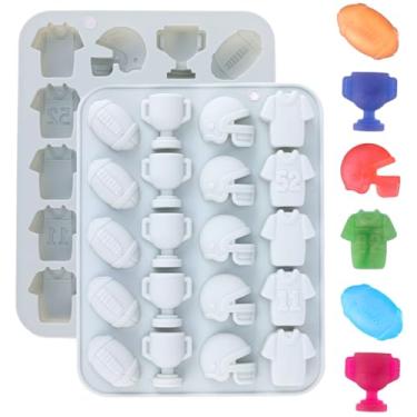 Imagem de 2 moldes de chocolate de futebol, 19 x 16 cm, molde de silicone para assar, capacetes, bolas de futebol, troféus, uniformes, futebol, doces, bolos, decoração de bolo, para fazer sobremesas