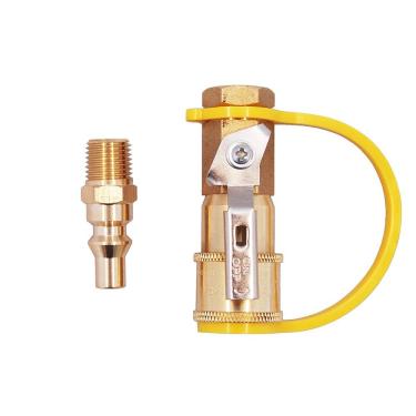 Imagem de KIBOW Kit de conexão rápida de 1/10.2 cm para sistemas de propano/gás natural - válvula de desligamento de segurança e plugue macho de fluxo total