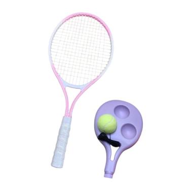 Imagem de Colaxi Treinador de tênis rebote bola tênis rebounder conjunto auto prática raquete de tênis 21 polegada para parque, Rosa Branco