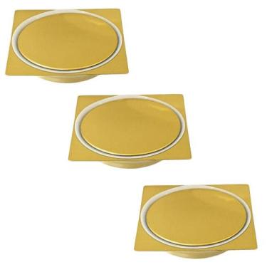 Imagem de Kit 03 Ralo Click Banheiro Inox Quadrado 10x10 Dourado - Montelar Acab