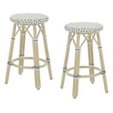 Imagem de Greemotion Binde Boho 66 cm Bancos de alumínio e vime para todos os climas com apoio para os pés, bancos de pátio e cadeiras de bar para ambientes externos, balcão de cozinha, piscina, quintal,