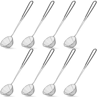 Imagem de Geiserailie Colheres de coador de panela quente, colheres de coador de panela quente de aço inoxidável 6 cm mini colher de escumadeira de malha concha asiática com alça para casa (preto, 8 peças)