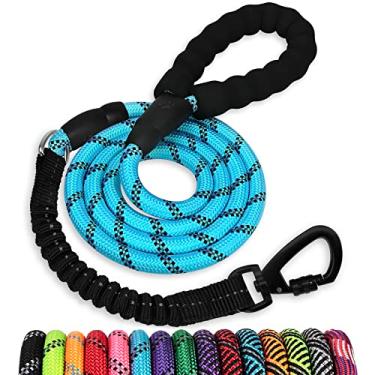 Imagem de jenico Coleira para cachorro resistente 5FT-1/2" com faixas para cães bungee e fios altamente reflexivos, coleira para cães pequenos e grandes (azul)