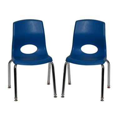 Imagem de Cadeira infantil Factory MyPosture Plus de 35,5 cm, azul marinho com pernas cromadas, pacote com 2, solução de assento ergonômica empilhável para salas de aula e escolas domésticas