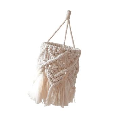 Imagem de IEUDNS Abajur boêmio para lâmpadas, feito à mão, tapeçaria tecida, abajur de macrame, capa de luz pendente suspensa boho para canto, quarto, Style D