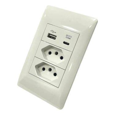 Imagem de Tomada Zk469 2 Entrada 3 Pinos 1 Usb 1 Usb Tipo-c - Craunot