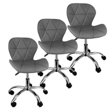 Imagem de Kit 3 Cadeiras Slim Office Estofada Base Giratória Cromada - Lianto De