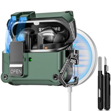 Imagem de Capa de bloqueio seguro para Samsung Galaxy Buds3 FE (2025)/Buds3 Pro e Galaxy Buds 3 (2024), capa rígida à prova de choque com kit de limpeza e chaveiro | Abertura automática | Compatível com MagSafe