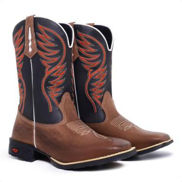 Imagem de Bota Texana Masculina Country Bico Quadrado Cano Medio Bordado Tribal 