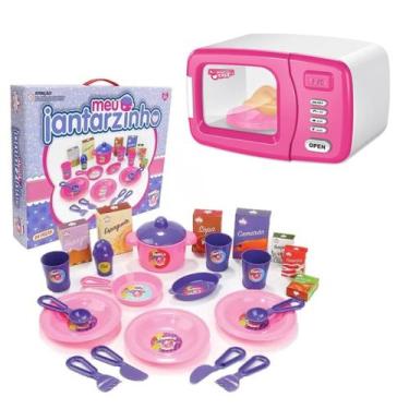 Imagem de Forno Microondas Infantil Rosa Com Luz E Som + Meu Jantar - DM Toys