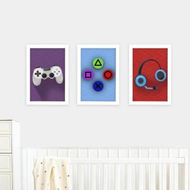 Imagem de Quadros Gamer 3 Peças Com Moldura Decoração Infantil Quarto Menino - D