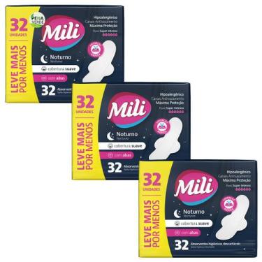 Imagem de Fardo com 3 Pacotes Absorvente com 32 Unidades Noturno Mili Com Abas -