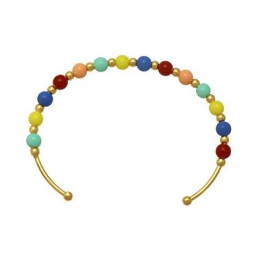 Imagem de Pulseira Modelo Bracelete com Bolinhas Coloridas Folheada em Ouro 18K 