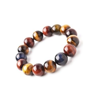 Imagem de LinnWell Pulseira de olho de tigre natural, pedras preciosas de energia, pulseira de proteção tripla, pulseira de energia para saúde, pulseiras de cura, presente para homens e mulheres, 6mm, Borracha