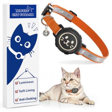 Imagem de Coleira AirTag para gatos não quebra, coleira reflexiva para gatos com GPS ajustável com sino e alça elástica de segurança para gatinhos, coleira leve para gatos e meninos (laranja, G)