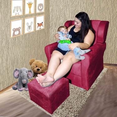 Imagem de Poltrona Amamentação Descanso Fixa C/ Puff Stella Vermelho